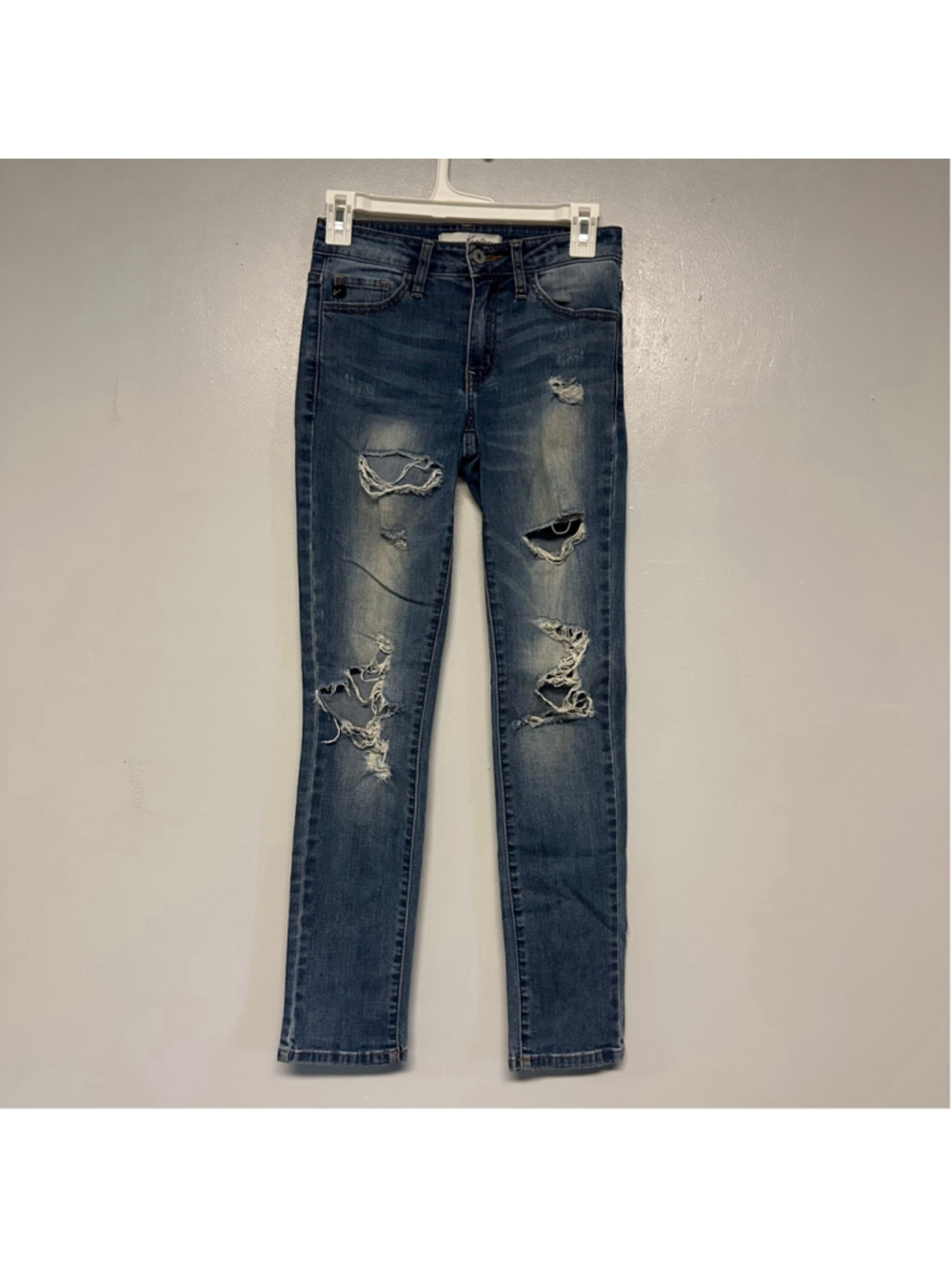 KanCan Skinny Jeans Mid-Rise Size 0 23 Blue Distressed (27x30)